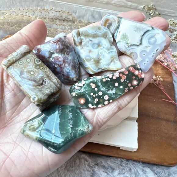 Set of 6 Ocean Jasper Tumbles - Picture 1 of 11